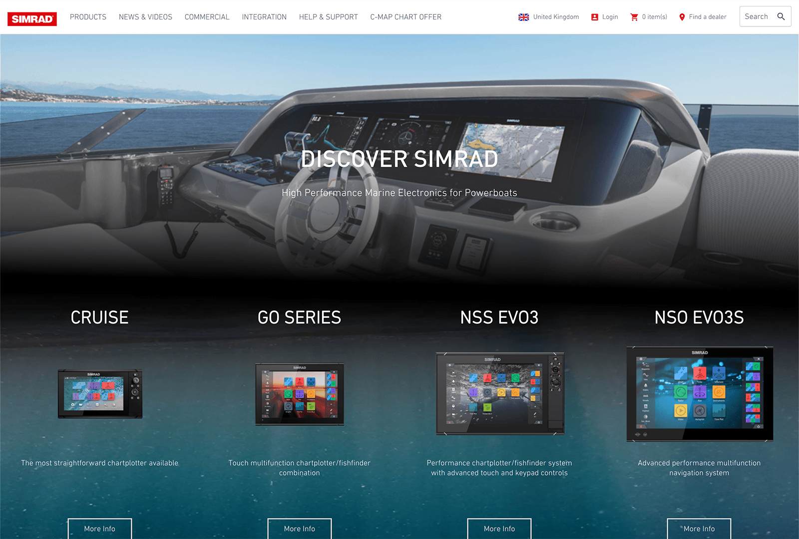Screenshot of the Navico website; part of John Kavanagh's selected project work.
