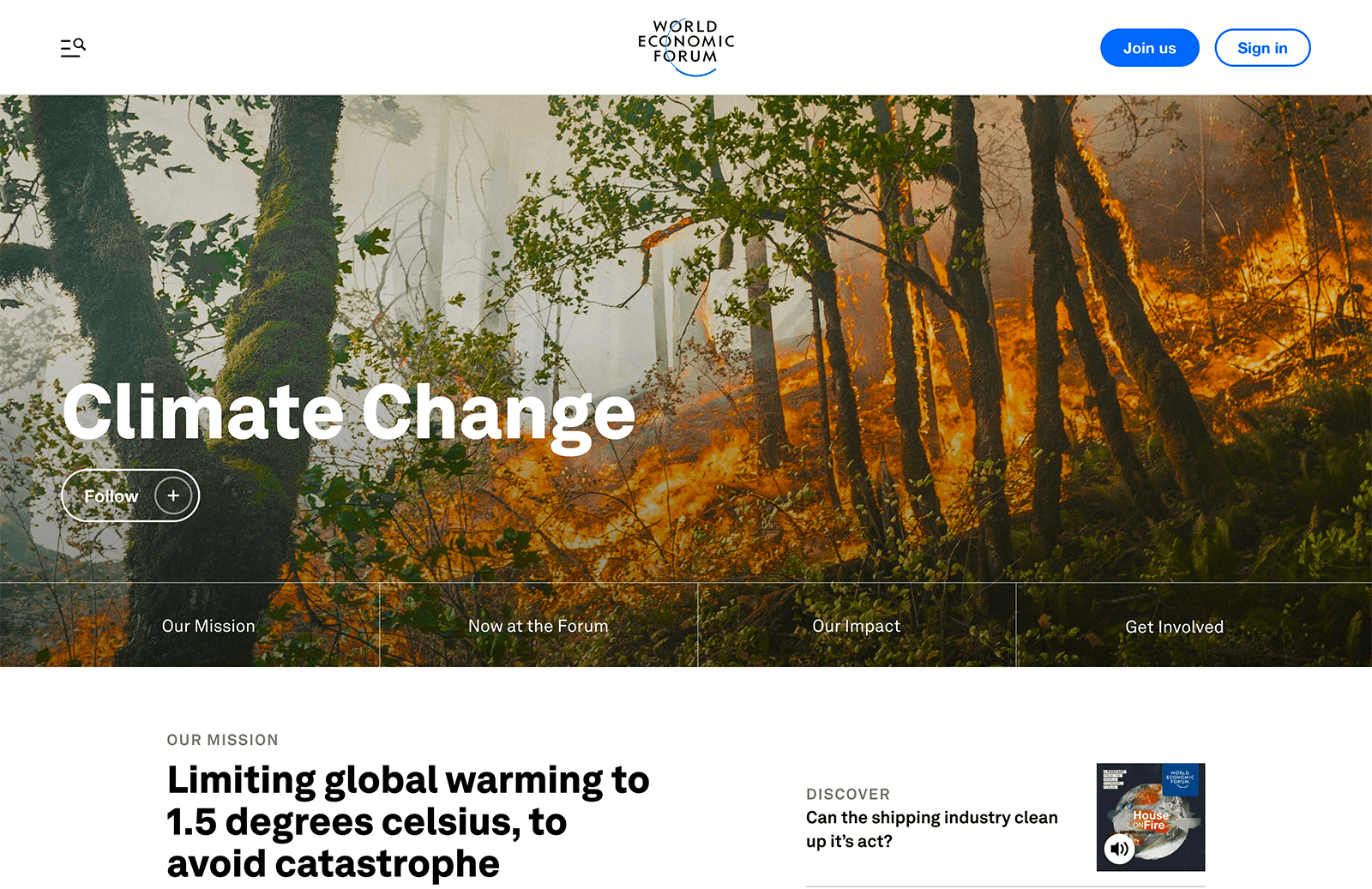 Screenshot of The World Economic Forum website; part of John Kavanagh's development portfolio.