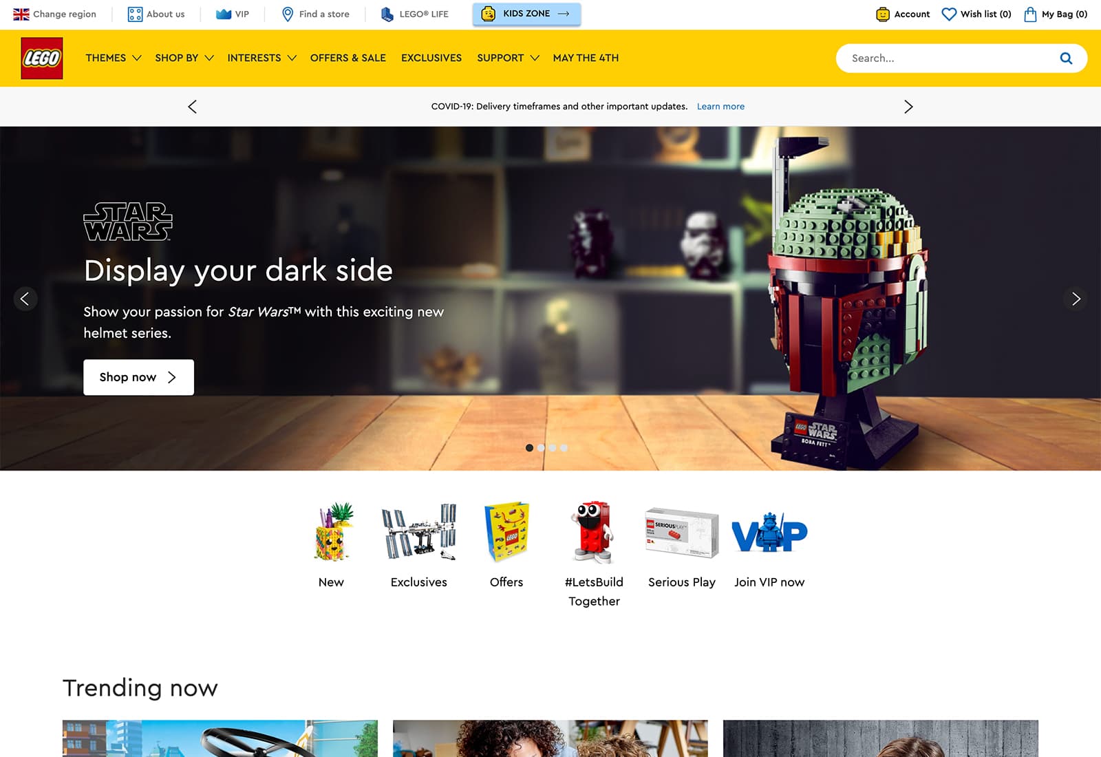 Screenshot of the LEGO website; part of John Kavanagh's development portfolio.