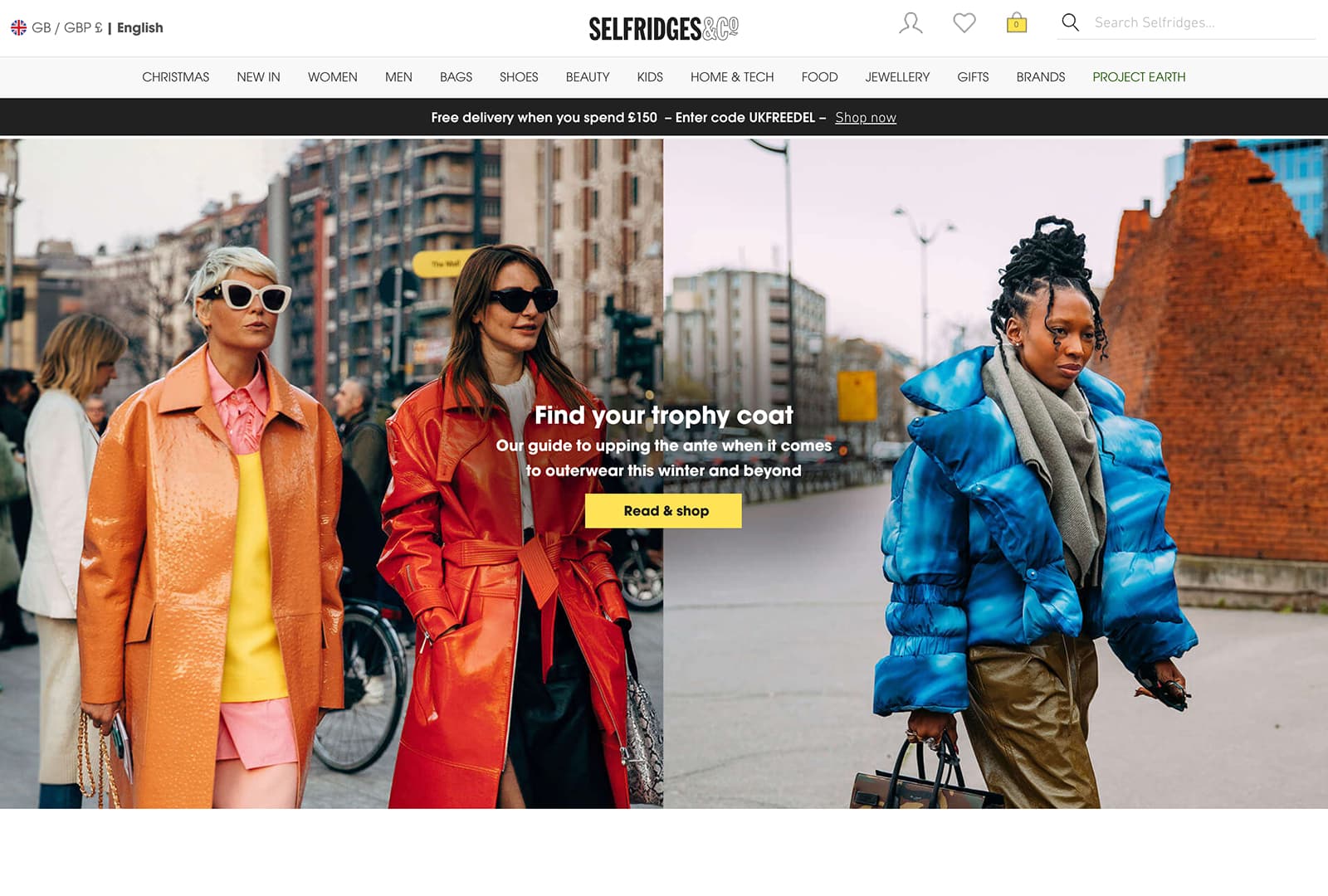 Screenshot of the Selfridges website; part of John Kavanagh's selected project work.